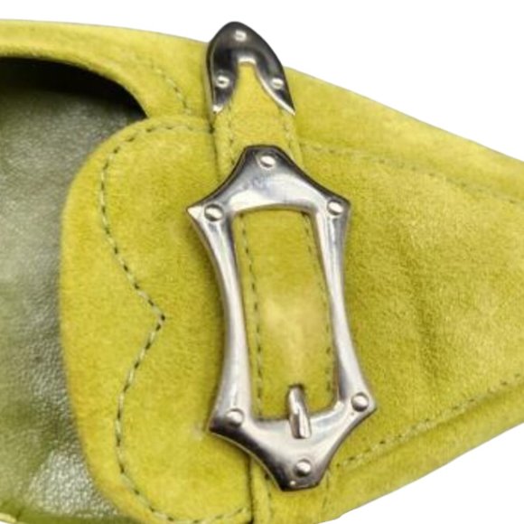 Prada Women's Green and Yellow Suede Kitten Heels - Picture 3 of 5
